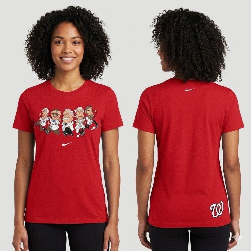Nike Womens Washington Nationals Presidents Race Graphic Slim Fit Red Shirt L